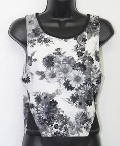 SHE Soul Harmony Energy Floral Tank Top Womens Small S Crop Black White NN01X - Picture 1 of 4