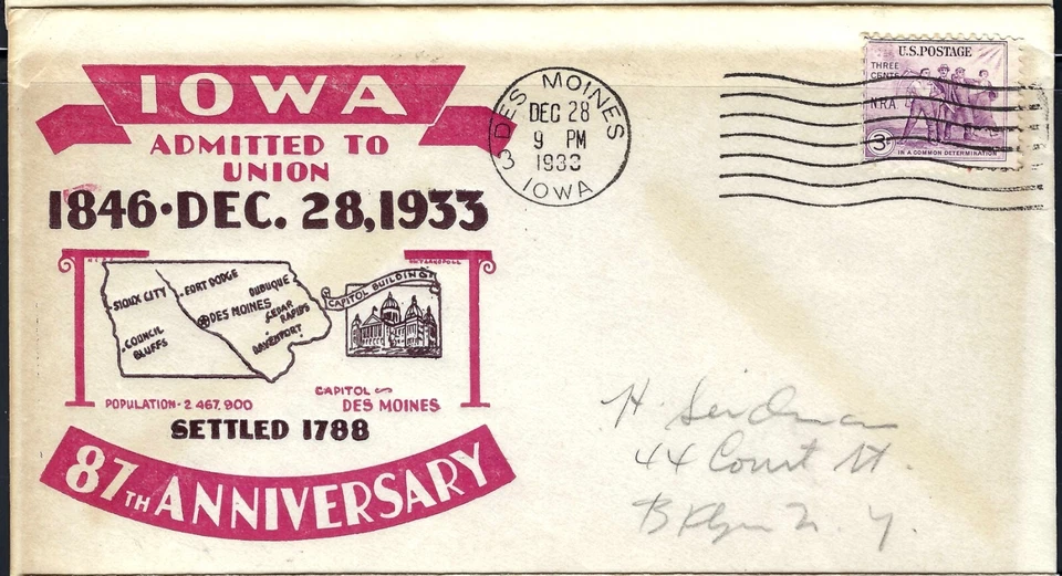 Iowa Dec 28, 1933, FDC - Image 1 of 1