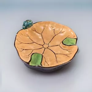 Vintage Frog On A Lilly Pad Lusterware Ceramic Souvenir Ashtray Art Deco Rare - Picture 1 of 8