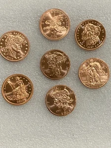 Lot of 7 Different Zombucks Copper Rounds ~ Pristine ~ New From Tubes - Picture 1 of 2