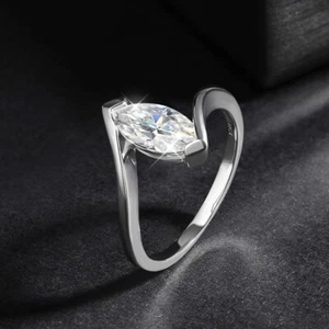 1ct D VVS1 Marquise Cut Moissanite Ring for Women Engagement 925 Sterling Silver - Picture 1 of 18