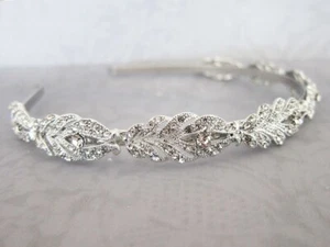 Silver Bridal Tiara Crown Headpiece Bride Vintage Style Wedding Headband - Picture 1 of 5