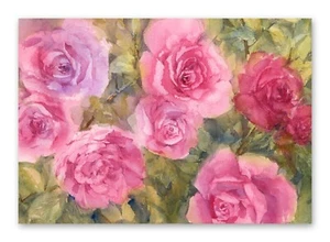 Linda Henry ORIGINAL WATERCOLOR FLORAL - PINK ROSES - 7"x10" with an 11"x14" MAT - Picture 1 of 4