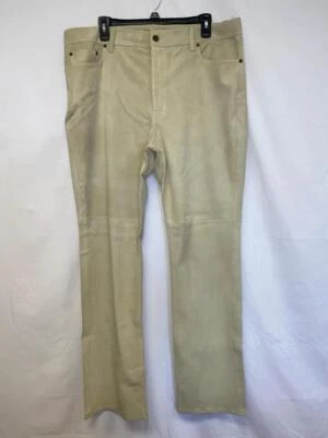 MSRP $695 Ralph Lauren High-Rise Straight Suede Pants Pale Parchment Size 14 - Image 1 of 2