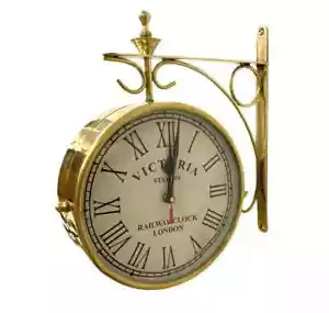 6" Double Sided Brass Wall Clock Victoria Station Railway Clock Home & Office - Picture 1 of 4