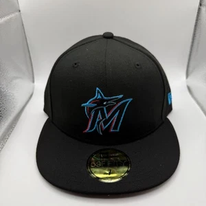 New Era 59FIFTY Miami Marlins Classic Black/Blue Fitted Hat Size 7 - Picture 1 of 5
