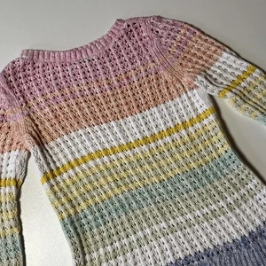 Maglione Talbots maglia aperta taglia Petite SP pullover multicolore a righe cotone top - Foto 1 di 7