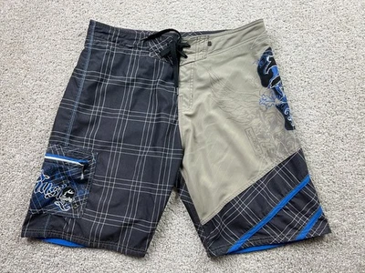 Y2K ржавая доска шорты мужской размер 38 многоцветный граффити черепа гранж серфинг - Изображение 1 из 4