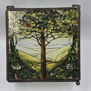 Tiffany Style Tree Of Life Glass Jewelry Trinket Box - Picture 1 of 15