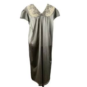 Camisón negro Vanity Fair Outlet con yugo de encaje y mangas talla 38 MIDI - Imagen 1 de 9