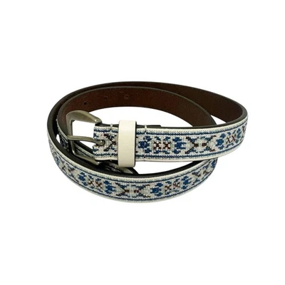 Lucky Brand размер S сладкий синий вышитый кожаный ремень серебристого тона пряжка новый - Изображение 1 из 4