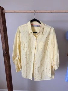 Kim Rogers Women’s Yellow Button-Down Shirt - Polka Dot Print, Size M - Picture 1 of 5