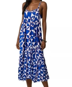 Abel The Label Anthropologie Tier Maxi Dress Kaftan Small Blue White Boho Resort - Picture 1 of 12