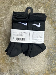 Nike Boys Cushioned Crew Socks Shoe Size 10C-3Y Athletic 6 Pair Solid Black NEW - Picture 1 of 3