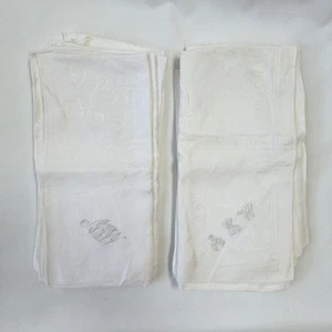 Lot of 11 Vintage Monogrammed Off-White Damask XL Dinner Napkins - Picture 1 of 12