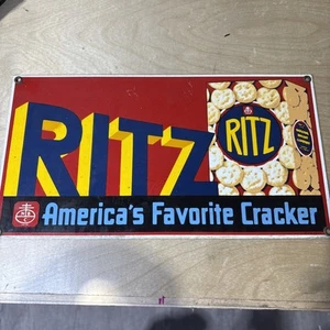 Vintage Ande Rooney Ny Enamel Metal Advertising Sign Ritz Cracker - Picture 1 of 6