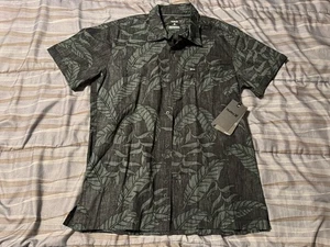 Neu mit Etikett Hurley X Hemd mit Knopfleiste dunkelgrau Blätterdruck Größe Large - Bild 1 von 10