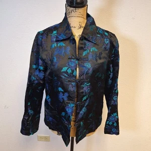 Chico's (0) Talla Pequeña Negro Pavo Real Estampado Floral Botón Delantero - Imagen 1 de 10