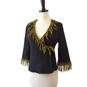 Antoine Women's Sweater Small P Artisan Art to Wear Artsy Fringe Yellow Mohair - Picture 1 of 11