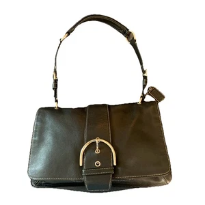 Coach 9741 Black Leather Soho Shoulder Bag, Handbag with Flap & Snap Closure - Picture 1 of 22