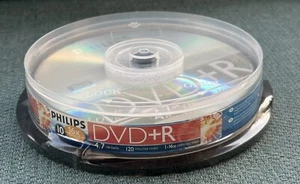 Philips DVD+R Blank Discs 4.7 GB 16X 120 Min 10 Pack New In Package Sealed - Picture 1 of 11