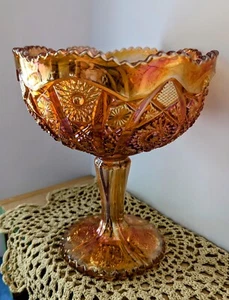 Imperial Glass Marigold Carnival Glass Pedestal Compote GORGEOUS! Vintage '50's - Picture 1 of 18