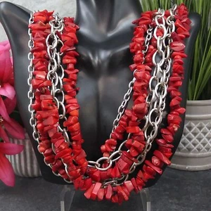 HIGH END*RARE*AMAZINGLY GORGEOUS 28-30"GENUINE CORAL & CHAIN DESIGNER NECKLACE - Picture 1 of 9