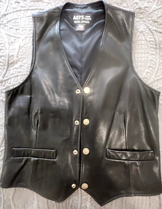 Men's Leather Vest, Black w/Indian Head Nickle Buttons, Size 42, Art's Cow Parts - Picture 1 of 14