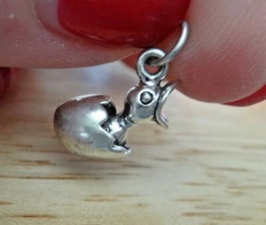 Sterling Silver 3D 15x10mm Egg & Baby Chick Chicken Charm - Picture 1 of 7