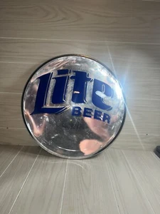 Vintage Miller Lite Beer Bar Mirror Sign Display Large Round Mirror Image Inc - Picture 1 of 17