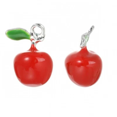 5 Dijes de Manzana 3D Esmalte Rojo Fruta Sólida 19x15mm Cuentas Gota Colgantes de Metal Foto 1 de 2