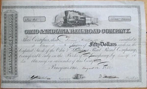 Ohio and Indiana Railroad Co. 1852 Aktienzertifikat, Bucyrus OH Ohio - Bild 1 von 2