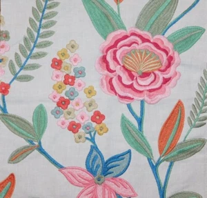 JANE CHURCHILL EMBROIDERED FLORAL FOLIAGE FABRIC 10 YARDS PINK GREEN - Picture 1 of 5
