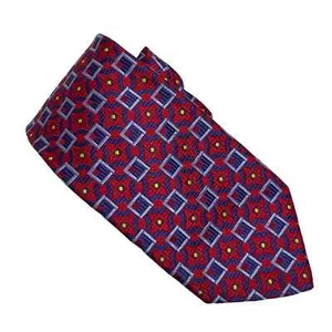 Robert Talbott Nordstrom Necktie Red Blue Yellow Squares Batik Geometric  - Picture 1 of 5