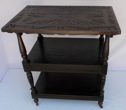 RARE Antique Italian Renaissance rolling  Butler table cart   with serving tray Cover