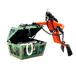Adorno de acuario cofre del tesoro y buzo para decoración de peceras QDE - Imagen 1 de 11