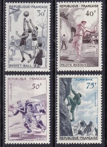 FRANCE #801-804 MNH BASKETBALL, (PELOTA) JAI ALAI, RUGBY & MOUNTAIN CLIMBING - Picture 1 of 1