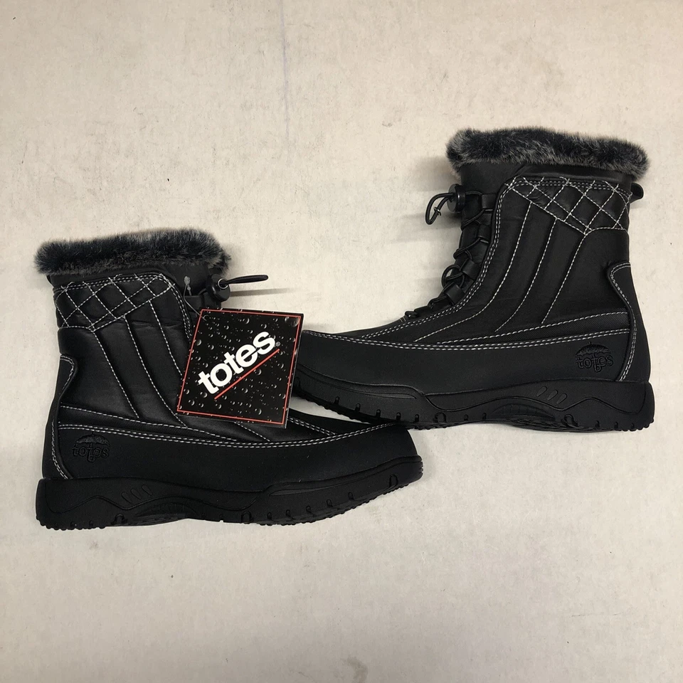 Totes Women's Barbara Ankle High Boots - Black- Size 8M Waterproof Zipper V24.