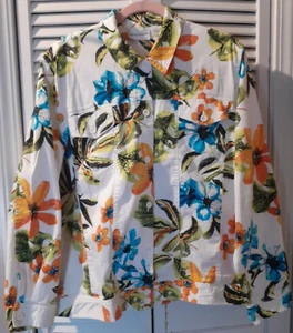 ALFRED DUNNER Women SZ 20 Plus Jacket Floral Hibiscus Green HAWAIIAN Beachy - Picture 1 of 12