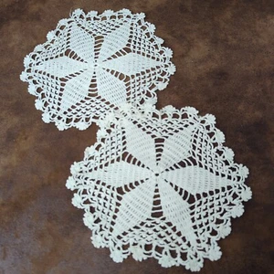 Lot of 2 Matching Vintage White Doilies Crocheted 7 Inches - Picture 1 of 3