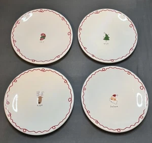 Pottery Barn Minimalistische Weihnachten Winter Freude Vorspeise Teller 6,5" Durchmesser 4er Set - Bild 1 von 6