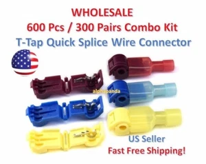 600pc Insulated 22-10 AWG T-Taps Quick Splice Wire Terminal Connectors Combo Kit - Picture 1 of 7