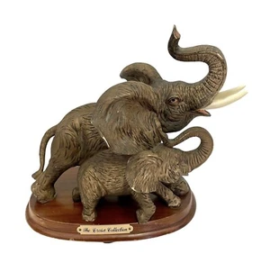 THE CROSA COLLECTION Detailed Resin Elephant Mother & Calf Figurine on Plinth - Imagen 1 de 10