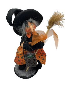 2015 Annalee Halloween Strega Strega 10" Cesto Ragno Pois Scopa Decorazione - Foto 1 di 5