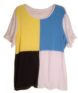 Blair Knit Colorblock Top Shirt in White, Yellow, Blue & Black - Size Womens 2X - Picture 1 of 4