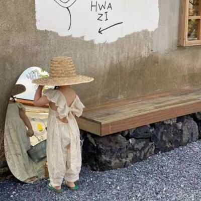 Vintage Embroidery Toddler Girls Romper Jumpsuit Girls Clothing Kids Strap Pants - Image 1 of 4