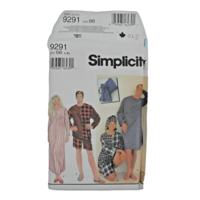 Simplicity 9291 Unisex Sleepwear Sewing Pattern Size L-XL Pajamas Nightshit Cap - Image 1 of 4