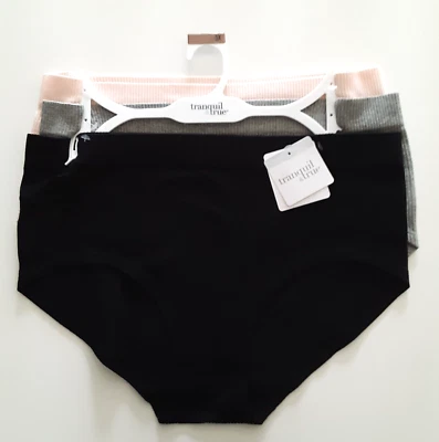 Tranquil & True Womens 3X Hipsters Ribbed Seamless Solid Black Gray Peach 3 Pack - Image 1 of 4