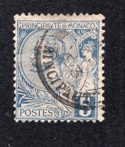 Monaco 1891 5c blue Albert I, Scott 13 used, value = $6.00 Cover