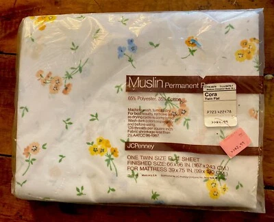全新 复古 JCPenney 双平床单 Cora 花卉薄纱 Perma Press 美国 — 第 1/4 张图片